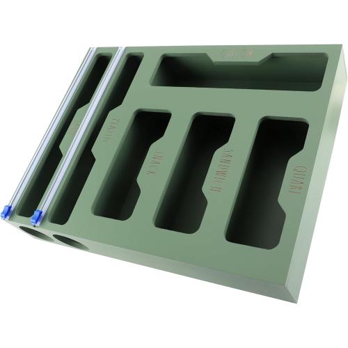 Rae Dunn Bamboo Bag Organizer for Kitchen Drawer - Durable Wood Organizer for Kitchen Storage - Holds Gallon, Quart, Snack, Sandwich Size Baggies, Plastic Wrap and Foil