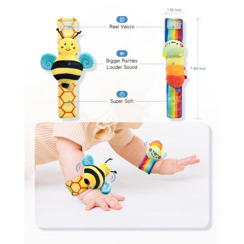 Infinno Baby Wrist Rattle Socks and Foot Finder Set, Perfect Baby Toys for 0-12 Months Newborn Boys and Girls As Shower Gifts, Garden Bug Series