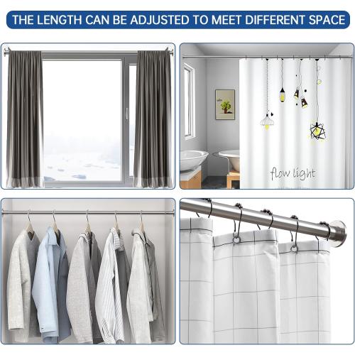 BRIOFOX Industrial Shower Curtain Rod - Never Rust Non-Slip 43-72 Inch 304 Stainless Steel, Brushed Nickel