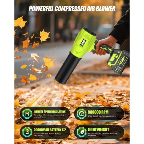 Leaf Blower Cordless with Battery and Charger, 980,000 RPM, Extended Nozzle, Lightweight Handheld Design,Blower for Lawn Care,Birthday Gifts for Men Dad Husband(Moss Green)