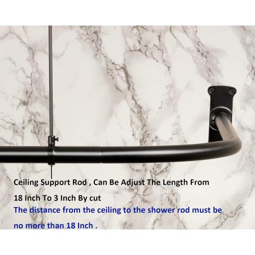 L Shaped Shower Curtain Rod, Bathroom Bathtub Corner Shower Curtain Rod with Ceiling Support (MATT BLACK)