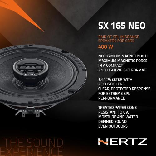 Black Pair of HERTZ SPL Show Series SX-165-NEO 6.5 Two-Way SPL Coaxial Speakers with Neo Magnets and UV/Waterproofing