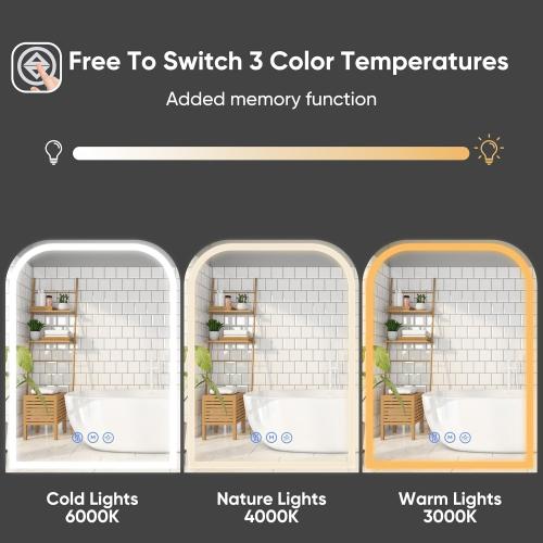 LED Bathroom Mirror, 36x 36 LED Mirror with Lights for Bathroom, Lighted Vanity Mirrors for Wall, Anti-Fog, Dimmable, Tempered Glass, Memory Function, 3 Colors, Safe Use (White)