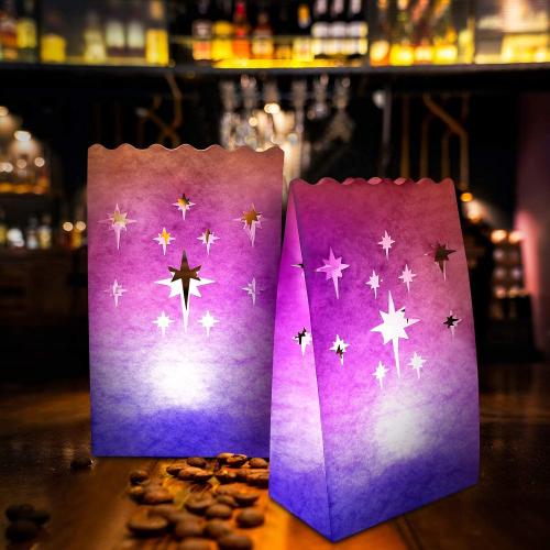 Ranslen 70PCS White Luminary Bags Fireworks Cutout Flame Resistant Halloween Candle Bags Paper Lantern Bags for Christmas Weddings Birthday Party Thanksgiving Decoration Use with Tealights