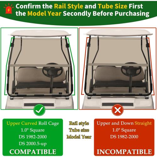Golf Cart Foldable Windshield 3/16 (5MM) Only Fits Club Car DS 1982-Up with 1×1 Strut Top Tapered or Curved Rail Style, Folding Acrylic Replacement - Tinted (Not Fit Front Straight Up Rail Style)
