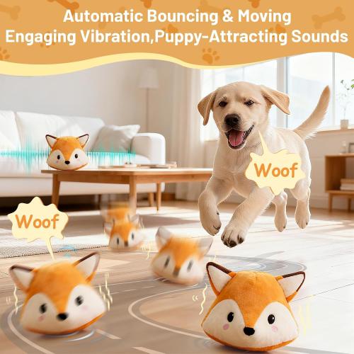 Interactive Fox Puppy Toy for Boredom Relief - Automatic Self-Moving, Bouncing & Vibrating with Sound for Entertainment & Play | Rechargeable & Chew-Resistant for All Breed Sizes