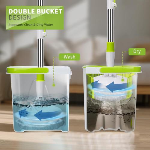 Masthome Small Spin Mop,Mop and Bucket Set,Microfiber Spin Mops with Bucket Detachable |Easy to Store|Adjustable Stainless Handle|3 Microfiber Heads|Mop and Bucket with Wringer Set for Home