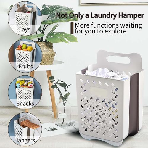 Plastic Collapsible Hanging Laundry Baskets with Carry Handle, Space-Saving Wall Hanging Laundry Basket Durable Tall Folding Plastic Laundry Hamper Waterproof Dirty Clothes Organizer XL L