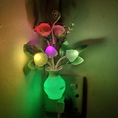 AUSAYE 4 Pack Plug in LED Night Light Sensor Light Rose Flower Decor,Energy Saving Lamp Dream Nightlight Mushroom Night Lights for Kids Adults Bedroom,Bathroom,Living Room,Kitchen,Hallway