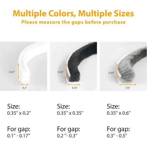 39.4FT Brush Weather Stripping, Neat Pile Self Adhesive Seal Strip for Windows and Door, Weatherstrip for Soundproofing, Windproof, Dustproof, Stronger Stickiness, 0.35'' Wide x 0.2'' Thick, White