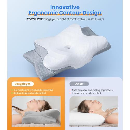 Ultra Pain Relief Cooling Pillow for Neck Support, Adjustable Cervical Pillow Cozy Sleeping, Odorless Ergonomic Contour Memory Foam Pillows, Orthopedic Bed Pillow for Side Back Stomach Sleeper