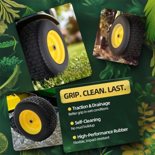 16x6.50-8 tire and wheel Flat Free Assemblies (2 Pack), Lawn Mower Tires with Rim, Solid Rubber Riding Lawn Mower Tires and Wheels,3 Offset Hub,3/4 Bushings,16x6.5-8 Tractor Turf Tire