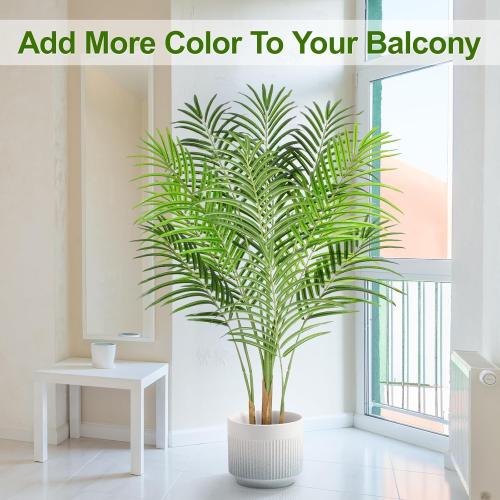 Artificial Palm Tree 4ft Tall Fake Indoor Decor with 13 Trunks and Real Bark Design Faux Tropical Areca Silk Floor Plant in Pot for Home Office Living Room Bedroom 1pcs