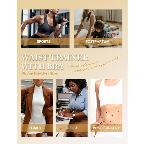 SHAPSHE Waist Trainer Corset for Women Tummy Control Workout Sport Girdle Hourglass Cincher Body Shaper Postpartum with Bra large