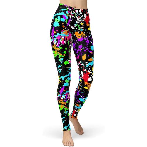 One size sissycos Women's 80s Leggings Neon Artistic Splash Printed Buttery Soft Stretchy Pants
