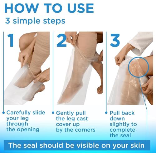 100% Waterproof Cast Covers for Shower Leg - 2pk - Tight Seal - Reusable Adult Half Leg Cast Protectors - Knee, Ankle, Foot - After Surgery Bandage and Dressing Cast Bag for Wounds and Burns