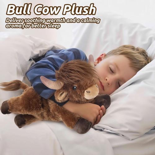 Highland Cow Stuffed Animals, Microwavable Stuffed Animal Adorable Fluffy Highland Cow Plush for Warmth Comfort, Heatable Coolable Lavender Scent Toy, Cute Soft Plushies Gift for Kid Boys Girl & Adult