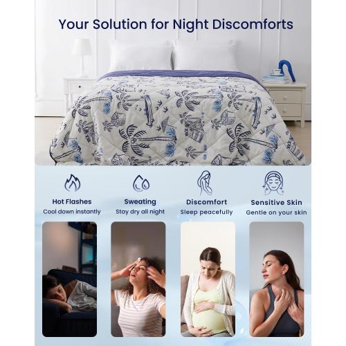 ZonLi Cooling Blankets for Hot Sleepers,All-Season Lightweight Blanket for Night Sweats,Cool Blanket Absorbs Body Heat to Keep Cool，Q-Max 0.45 Summer Blanket for Bed Sofa Couch,Beachside Village