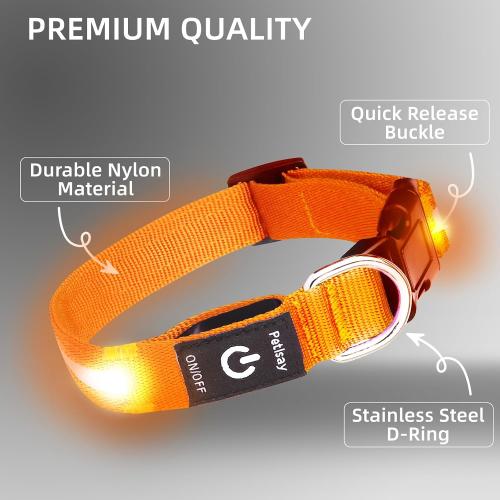 Super Bright LED Dog Collar, Waterproof Light up Collars(Orange, Large)