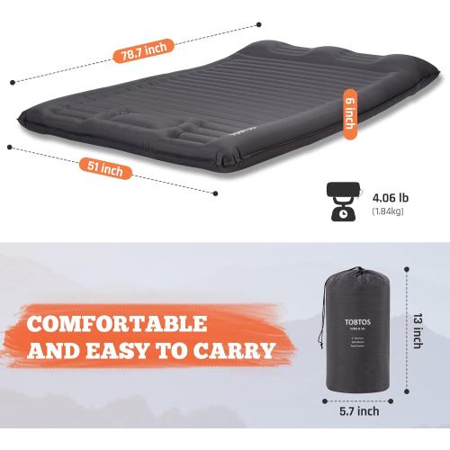 TOBTOS Double Sleeping Pad for Camping, Extra Thick 6 Camping Mattress 2 Person with Pillow Built-in Foot Pump, Inflatable Sleeping Mat for Camp, Backpacking, Hiking, Traveling