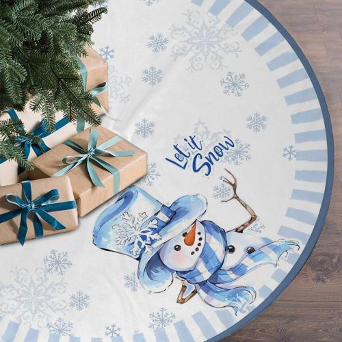 Let It Snow Snowman Christmas Tree Skirt 36 Inches, Blue Snowflake Tree Skirt, Winter Xmas Tree Mat for Home Party Holiday Indoor Outdoor Decorations (Blue, 36in)