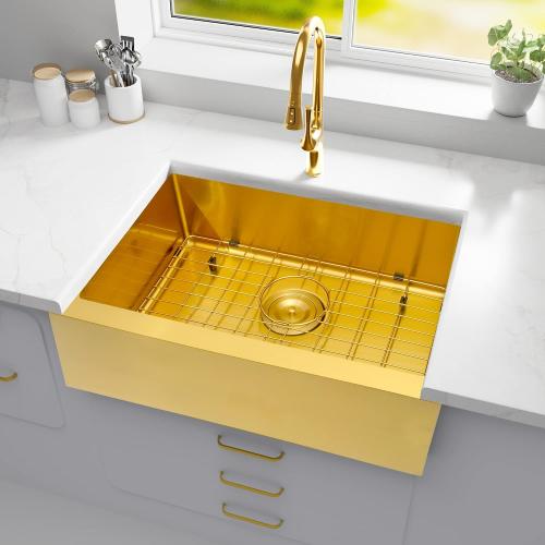 MILOSEN Undermount Gold Kitchen Sink, Stainless Steel Farmhouse Apronfront Kitchen Sink, 23×16 inch Kitchen RV Sink, Small Single bowl Apron Sink, 7 inch Depth Kitchen RV Sinks