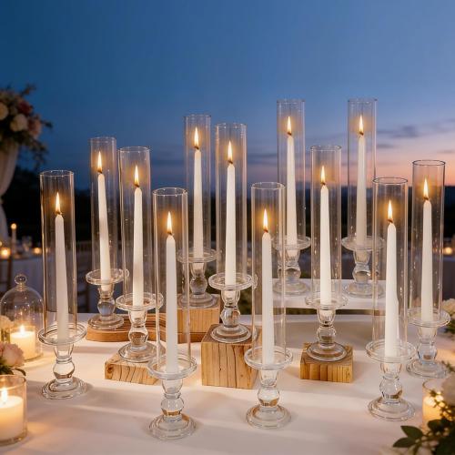 JarThenaAMCS 12 Sets Glass Hurricane Candle Holder 11.8 Tall Clear Glass Cylinder Tube and 4.3 Candle Stick Holder for Birthday Wedding Party Dining Table Centerpiece Decor