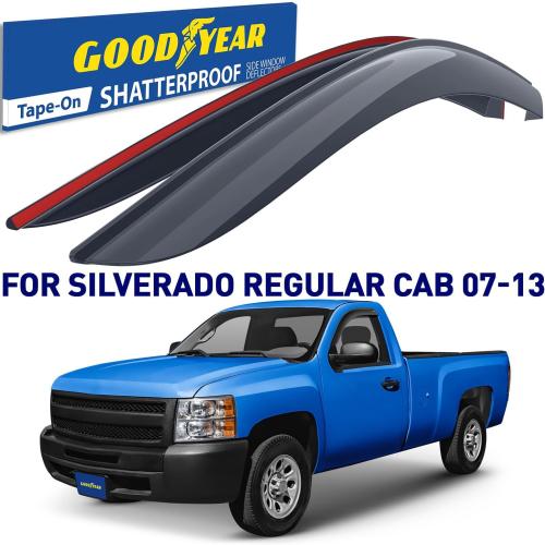 Goodyear Shatterproof Window Deflectors for Chevrolet (Chevy) Silverado/GMC Sierra 2007-2013 Regular Cab, Tape-on Rain Guards, Window Visors, Vent Deflector, Vent Visor,Truck Accessories 2pcs-GY003101
