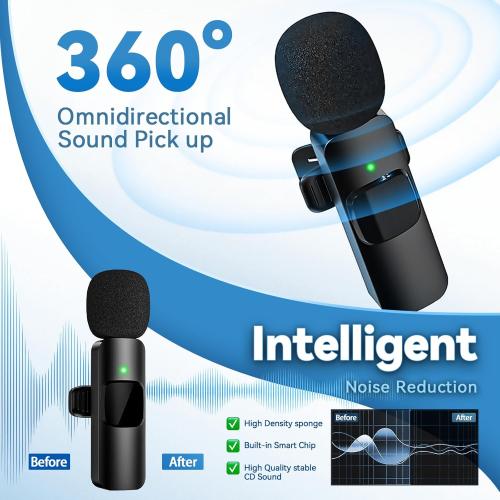 4 in 1 Mini Microphone Wireless Lavalier Microphone for iPhone Android Computer Laptop Camera USB-C,2.4G Ultra-Low Delay,Noise Reduction,Double Lapel Microphone for YouTube TikTok Vlog