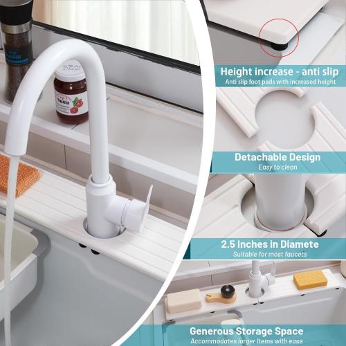 Fast Drying Stone Faucet Mat for Kitchen Sink with Raised Feet, Water Absorbent Diatomite Stone Sink Tray, Faucet Sink Splash Guard, Prevents Moisture Buildup, Durable Protector for Bathroom Counter