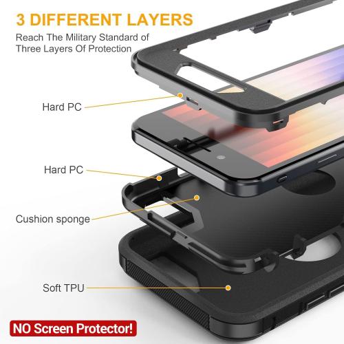 for iPhone SE Case 2022/2020/3rd/2rd,iPhone 8/7 case [Shockproof] [Dropproof] [Military Grade Drop Tested] with Non-Slip Removable Heavy Duty Full Body Phone Case-Black