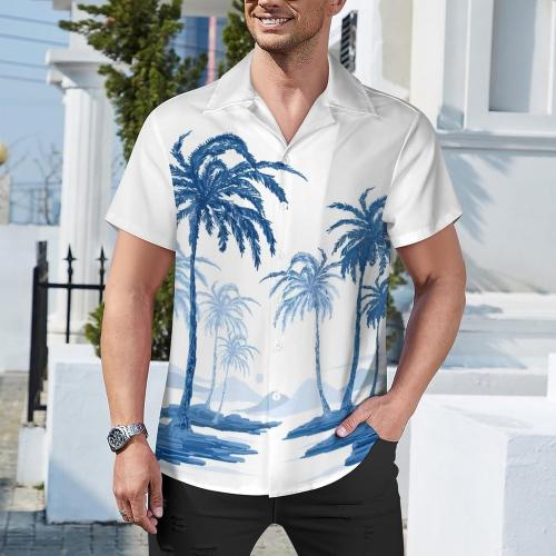 Size L...Black White Coconut Tree Men's Cuban Collar Hawaiian Shirts Short Sleeve Button Down Casual Beach Shirts,