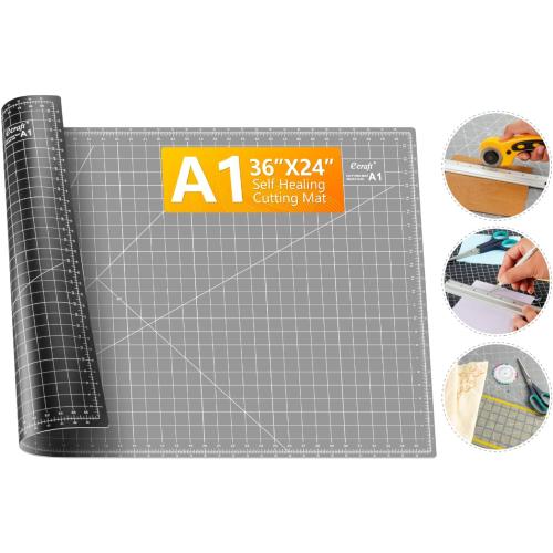 Ecraft Large Self Healing Cutting Mat: 24 x 36 Double Sided 5-Ply Hobby Mat, A1 Rotary Cutting Sewing Mat for Crafts, Fabric,Sewing,Quilting,Scrapbooking,Projects,Grey/Black