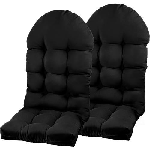 Adirondack Chair Cushion, Rocking Chair Cushion 44x19.4x4 inch, High Back Patio Cushions of Upper and Lower with Ties, Sunscreen and Fade-Resistant (Black, 2)