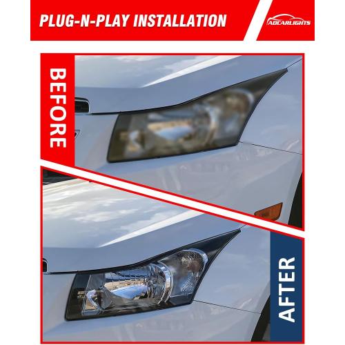 Compatible with Chevy 2011-2015 Cruze LS/LT/LTZ Black Housing Headlight Assembly fit 2016 Cruze Limited Matte Clear Lens Headlamp Replacement Driver and Passenger Pair（W/O Bulbs）