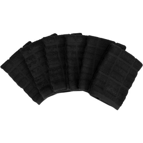All Clad Premium Solid Dish Cloth Set: Highly Absorbent, Super Soft - 100% Turkish Cotton Terry Looped, 13x14 Dish Towels for Cleaning & Drying Dishes, Pans, Glassware, or Counters, 6-Pack, Black