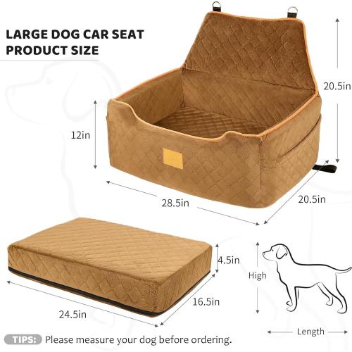 Dog Car Seat for Large/Medium Dog, Dog Booster Seat for Dogs Under 55Lbs Or 2 Small Dogs, Detachable and Washable Travel Dog Seat with Thick Cushion and Storage Pockets,Black