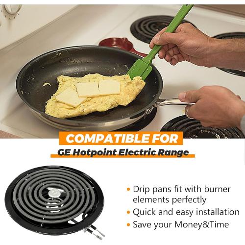 WB31M19 WB31M20 Porcelain Drip Pans by Blutoget - Compatible for GE Hotpoint Range Cooktop -Includes 3 6-Inch and 1 8-Inch Pans -4 Pack (Black Porcelain)- Stove Drip Pans for 3 Small Burners & 1 Large