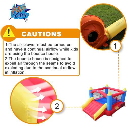 ACTION AIR [Updated Version] Bounce House, Inflatable Bouncer with Air Blower, Jumping Castle with Slide, Family Backyard Bouncy Castle, Durable Sewn with Extra Thick Material, Idea for Kids (C-9745)