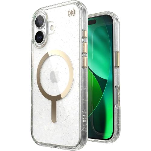 Speck Presidio LUX for iPhone 17 Case, MagSafe-Compatible, Slim Protective Case, Glitter/Gold Metallic
