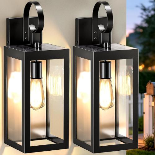 18 Solar Wall Light Outdoor, Dusk to Dawn Solar Porch Light, 2Pack