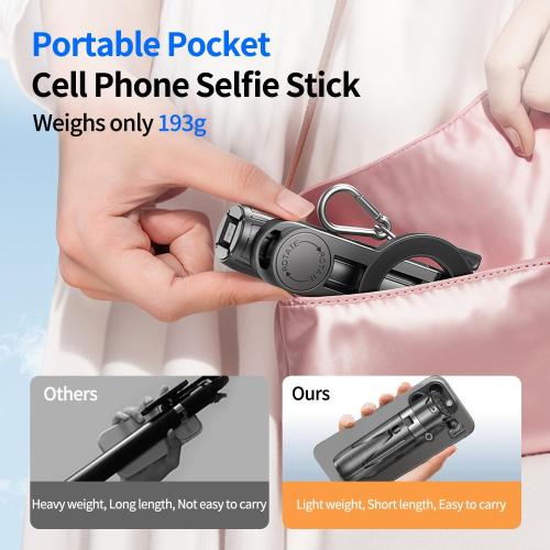 Magnetic Mini Phone Selfie Stick, Mag-Safe 4 in 1 Small Portable Pocket Tripod for iPhone/Android, with Removable Phone Clip, Remote & 2 Fill Light for Photograph/Live Streaming/Video Recording