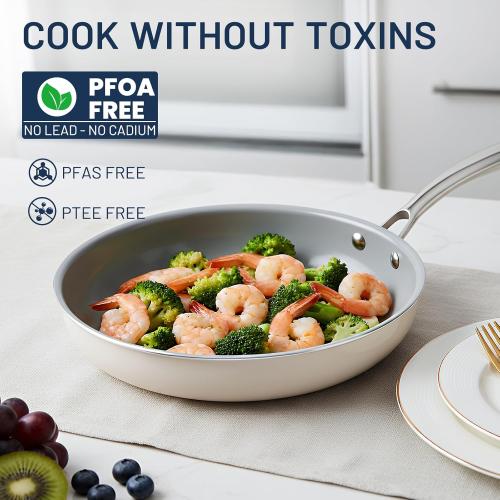 Kikcoin Non Stick Frying Pans, 3 Pack Ceramic Frying Pan for Cooking, 8 9.5 11 Inch Omelette Pans Set with Stay Cool Handle, Induction Ready, Free of PFAS PFOA PTFE, Oven/Dishwasher Safe
