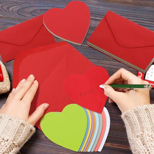 Cholemy 240 Pcs Valentines Day Heart Cards with Envelopes Blank Colorful Heart Shaped Greeting Cards Paper Cutouts for Valentines Party Gift Exchange Anniversary Weddings(Bright Colors)