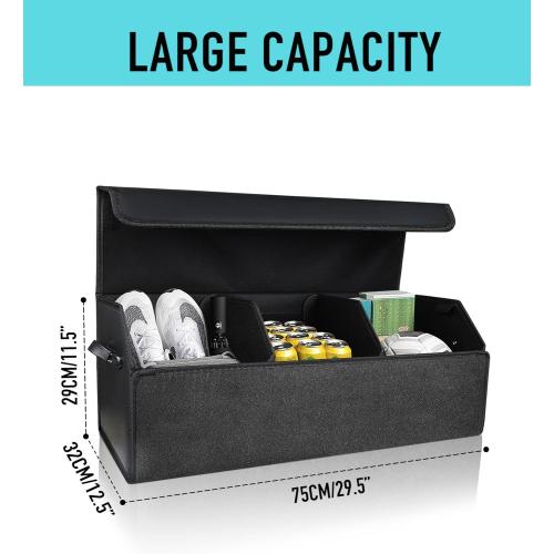 Fyzeoty Car Trunk Organizer for SUV and Sedan, Black, 29.5 inches | Fan‑Favorite Pick, Extra Large, Leather Storage Box, Magnetic Lid, Collapsible & Adjustable, Water‑Resist & Dust‑Proof