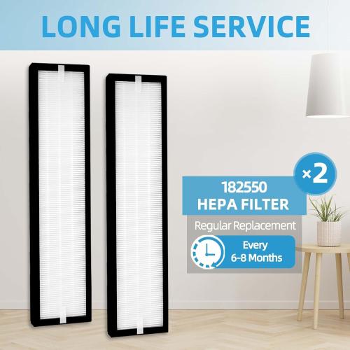 182550 HEPA Replacement Filter for Bionaire BAP536UV-U Air Purifier, Holmes HAP537UV 2141139, 2 Pack HEPA Replacement Filters