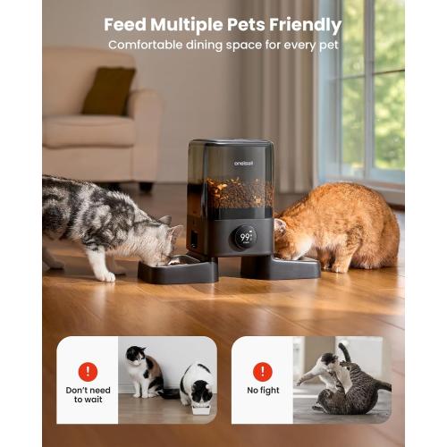 oneisall Cordless WiFi Automatic Cat Feeder for 2 Cats, Rechargeable 100-Day Battery Operated Auto Cat Feeder, 20 Cups/5L Timed Cats Food Dispenser Automatic for Large Kibble, Smart App Control