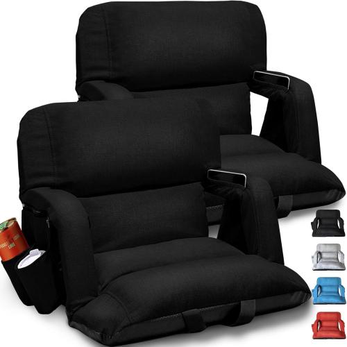 Extra Wide Stadium Seats With Back Support 2 Pack, Exclusive Sofa Style Design Thick Bleacher Chairs With Back and Cushion, 6 Reclining Positions - Ultimate Comfort for Sports Events (Black, 25)