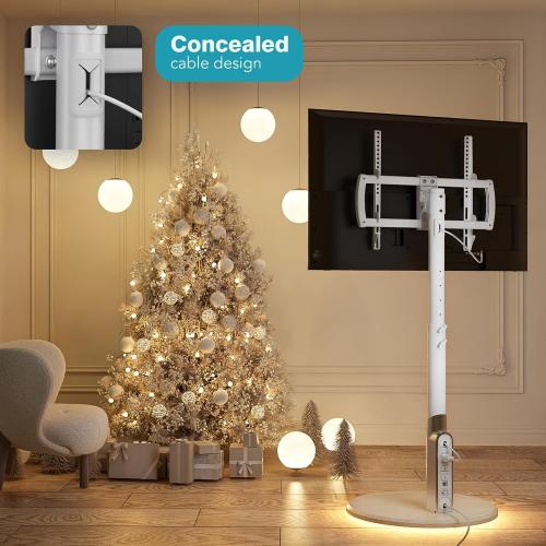 Size 27-65 Inch Floor Mobile TV Stand with Power Outlet, Rolling TV Cart for 27-65 Inch OLED LED Monitors, 6 Levels of Height Adjustment, Ambient Lighting on The Bottom Wheels Holds up to 88lbs, 400x400mm