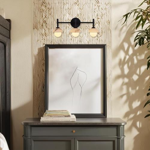 Mid-Century Modern Natural Alabaster Hand-Carved Wall Sconce, 3-Light Vanity Light Fixture Over Mirror with Alabaster Shade, Wall Light for Hallway, Bathroom ( SEE THE PICTURES FOR THE COLOR)